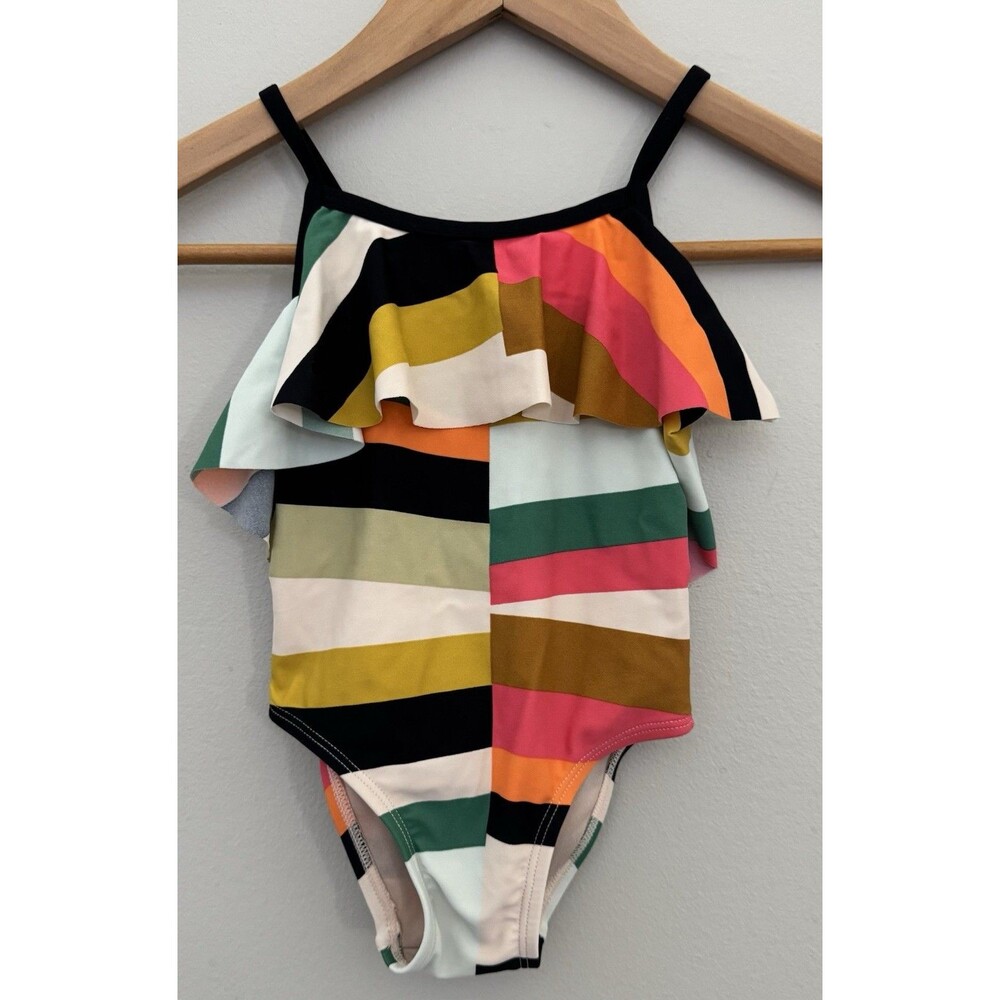 Tea Collection 2T One Piece Multicolor Ruffle Swimsuit Adjustable Straps